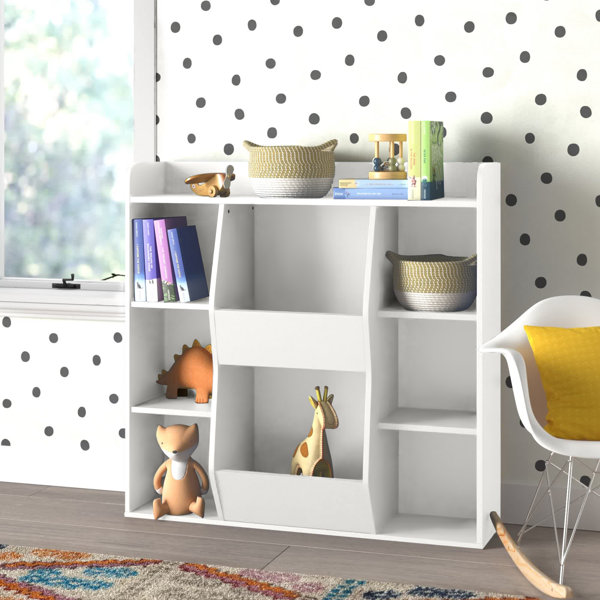 KidKraft Wooden Sling Bookshelf Bookcase Playroom Organizer Gray and White 