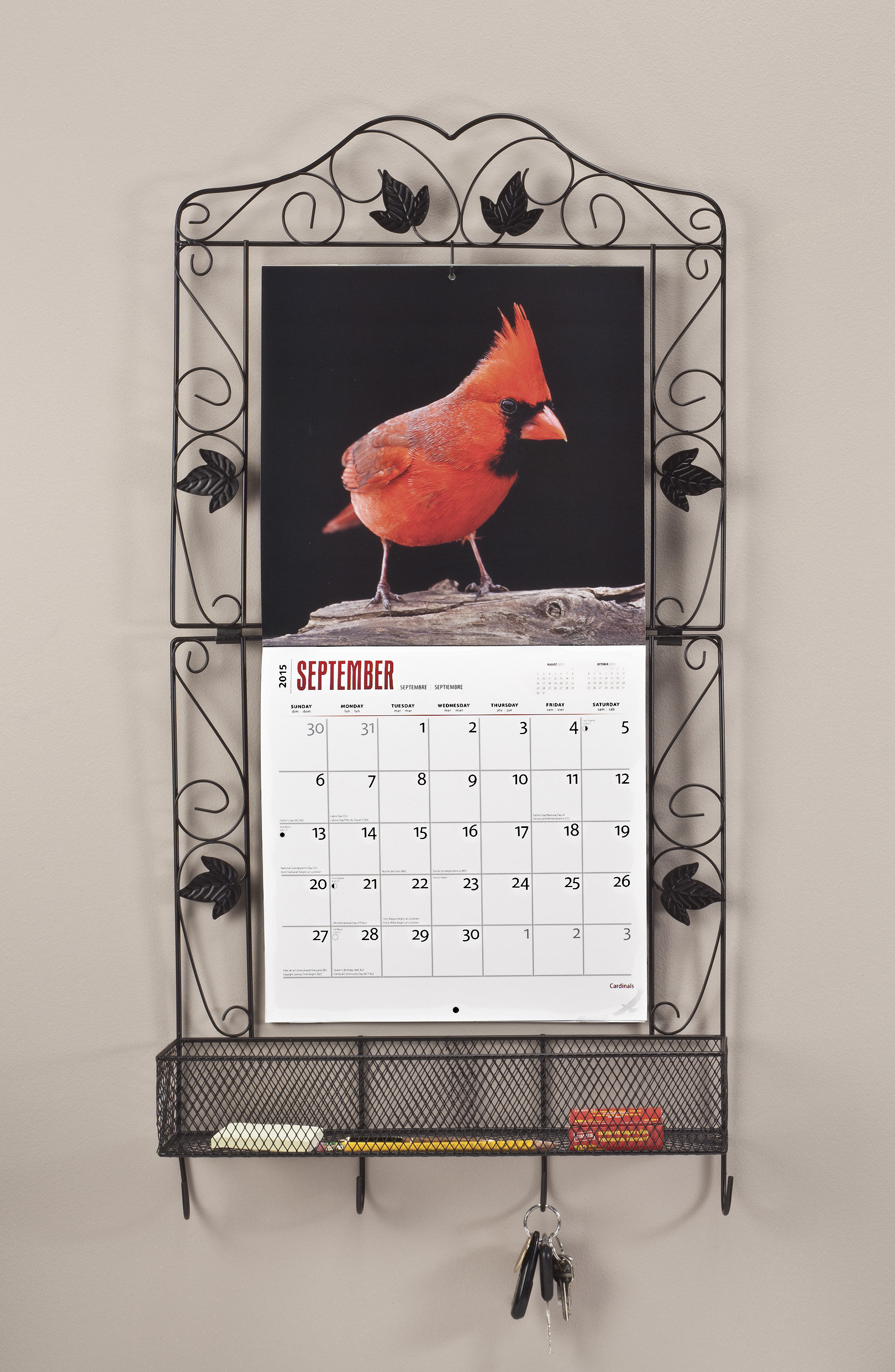 Miles Kimball 17.25" x 33.5" x 4.50" Calendar Holder with Basket and Key  Hooks | Wayfair