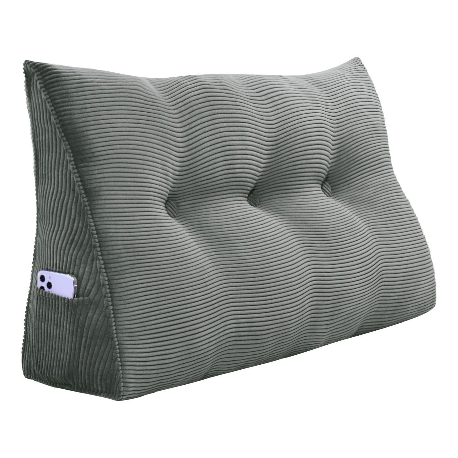 WOWMAX Backrest Bed Reading Pillow Wedge Bolster Navy Blue Velvet Lumbar Support 