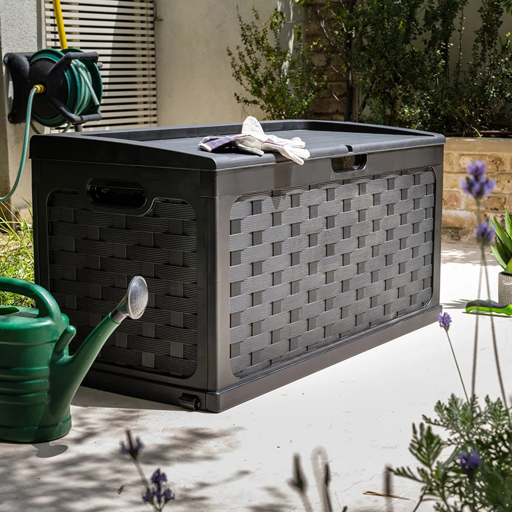 Allin furniture 88 Gallon Rattan Deck Box, Black Wayfair