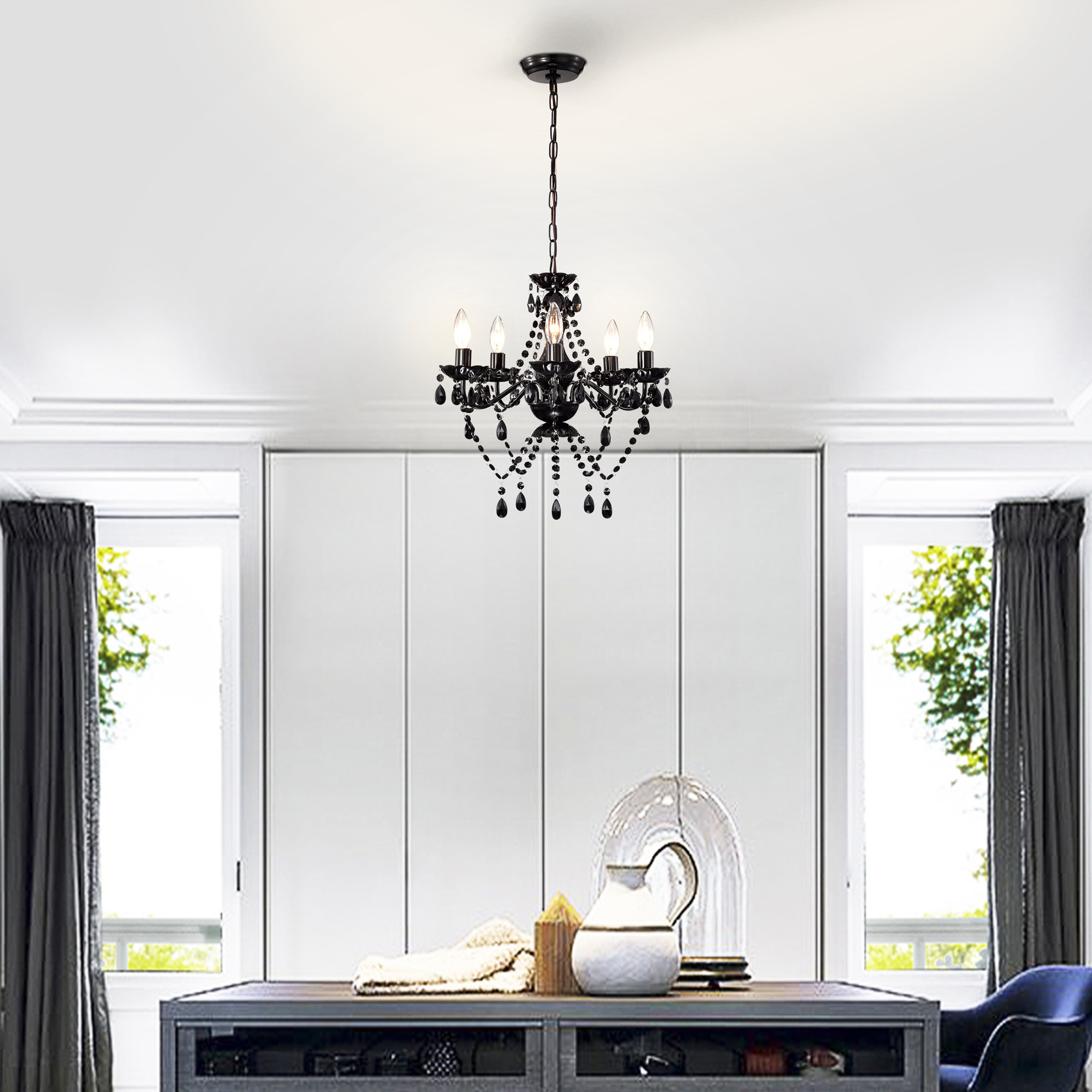 House of Hampton® Donnamarie Black Acrylic Crystal Chandeliers 5-Light ...