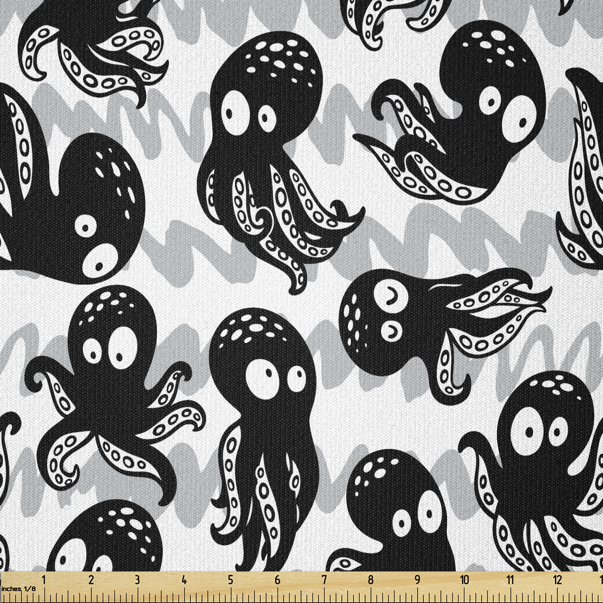 East Urban Home Octopus Fabric By The Yard, Cartoon Ocean Animals In  Various Expressions Sleepy Curious Zigzag Backdrop,Square | Wayfair