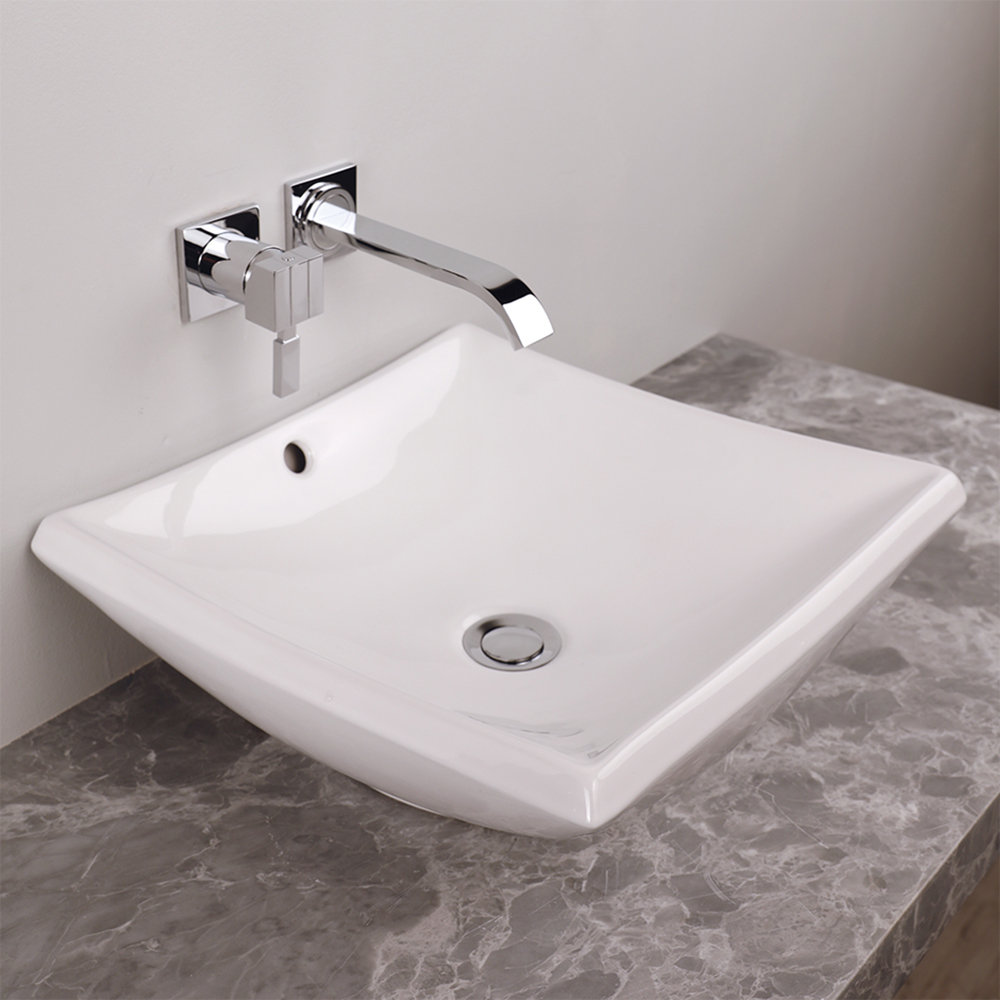 LACAVA 16.75'' White Porcelain Square Vessel Bathroom Sink with Overflow Wayfair