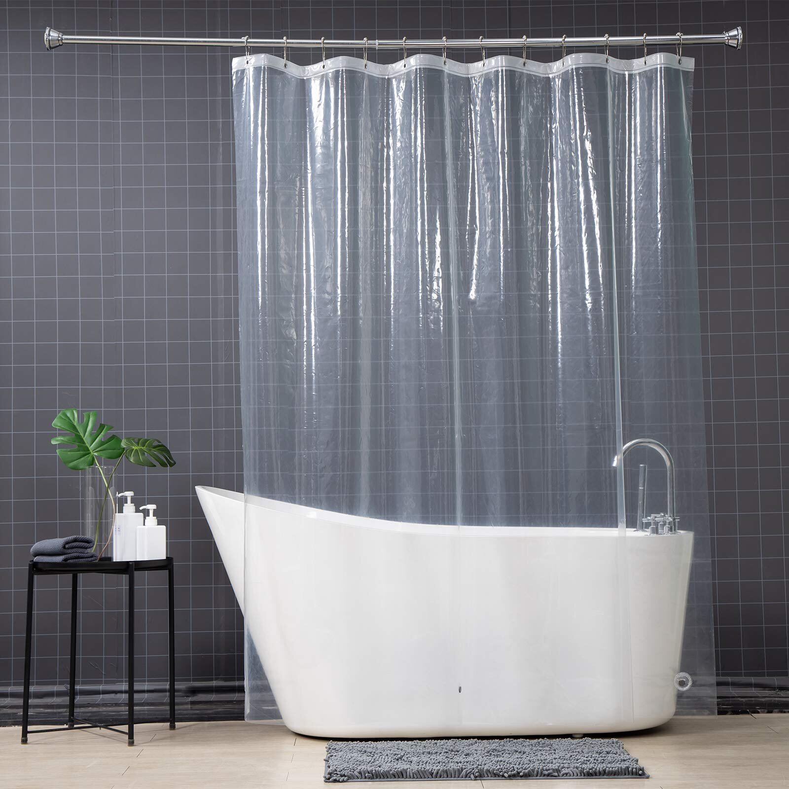 Plain Pure White Waterproof Fabric Shower Curtain Extra Long Hanging Curtains 