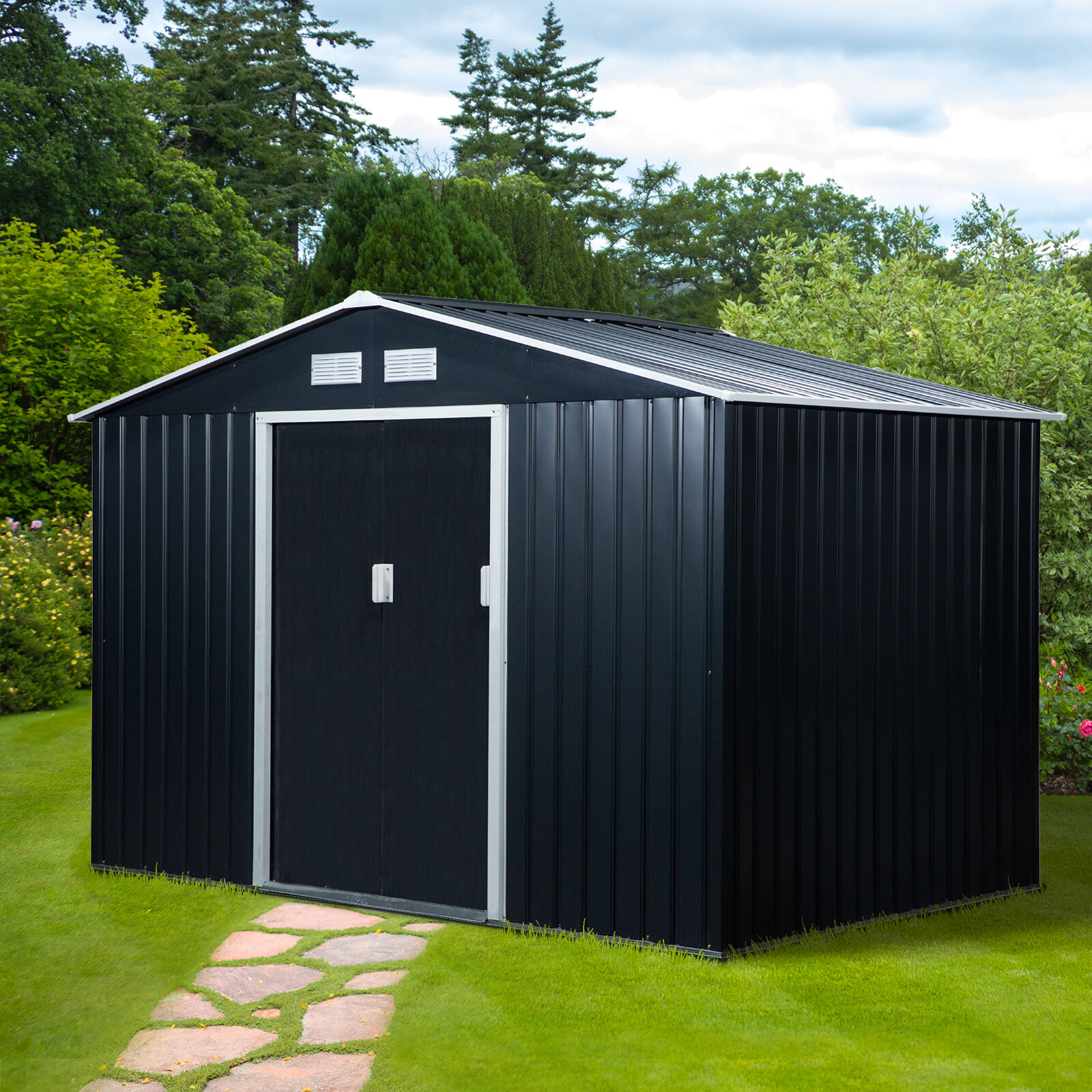 for Backyard Garden Patio Lawn Steel Utility Tool Storage House With Double Door & Lock 6 x 4 Outdoor Metal Storage Shed 