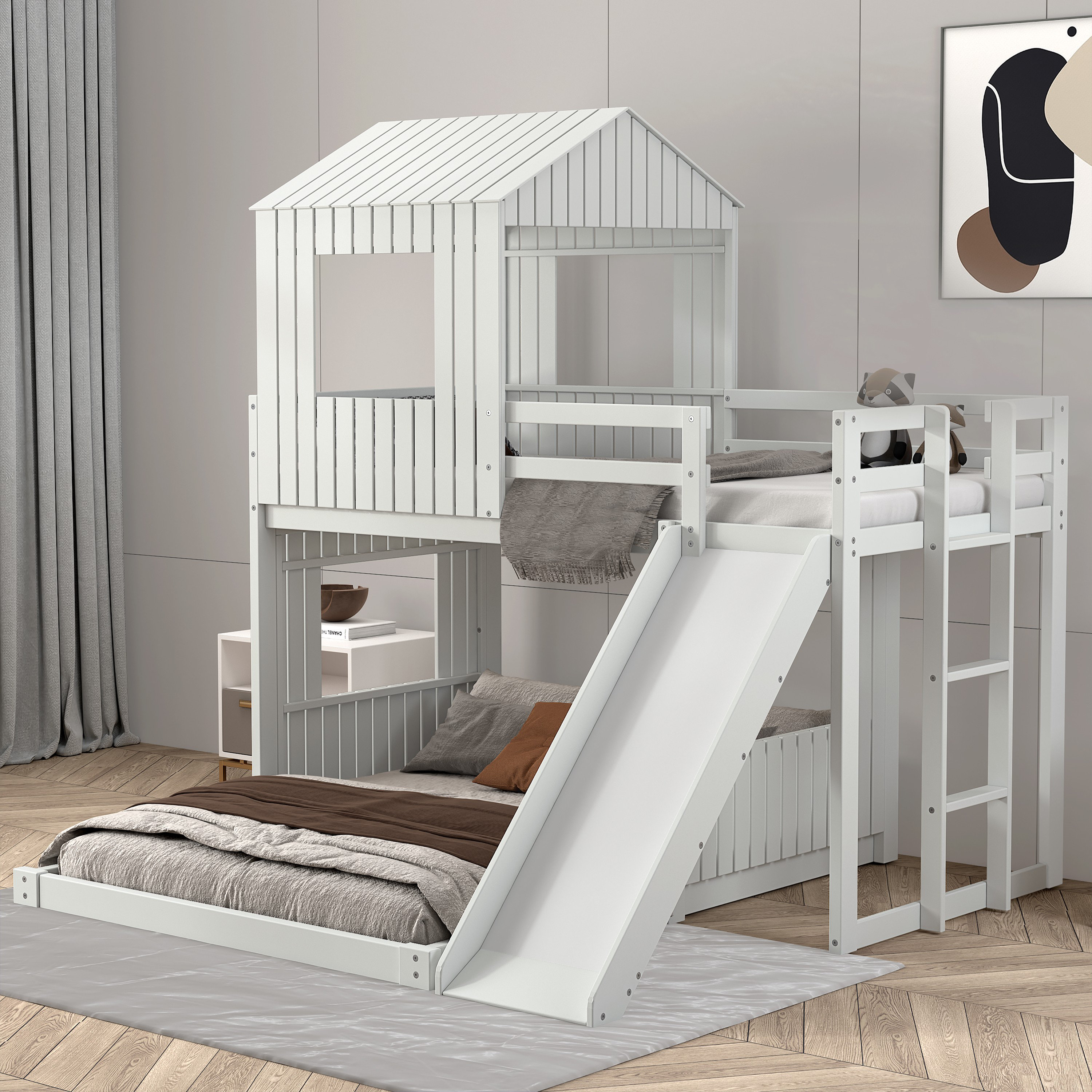 Harper Orchard Drakesville Twin Over Full Bunk Bed, Loft Bed with