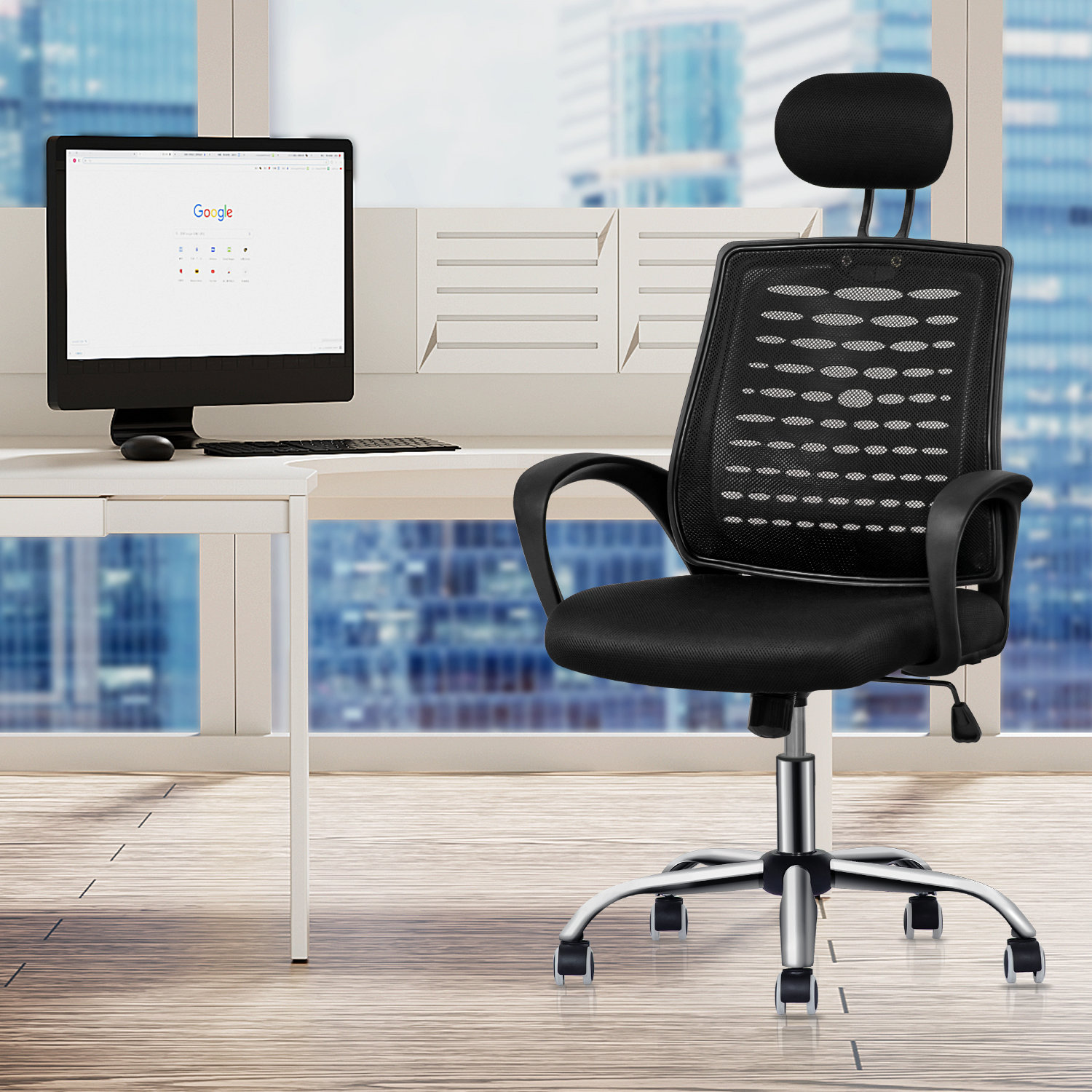 Inbox Zero Chair with Floor Protective Carpet, High Back Mesh Ergonomic