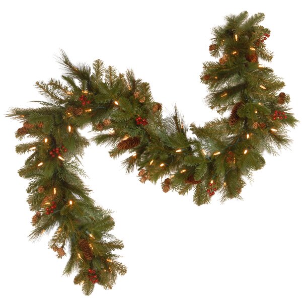 9ft Pine Green Christmas Garland With Lights Outdoor Fireplace Wreath Decoraoins 