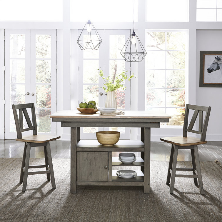 Lindsey Farm 46" Gray and Sandstone Rubberwood Kitchen Island