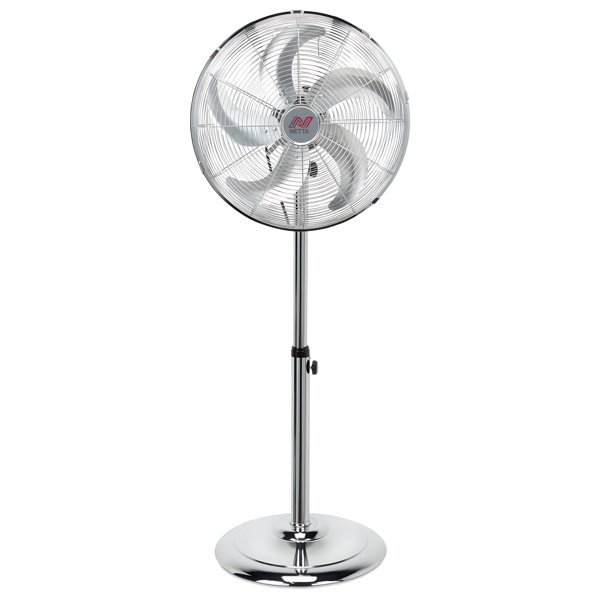 Durable Chrome Finish CE Approved Adjustable Height Electric 16 Metal Pedestal Floor Fan 50Watts 4 Aluminium Blades 3 Speed Settings 1.7m Long Cable Summer Home Office Gym Workplace Fan 