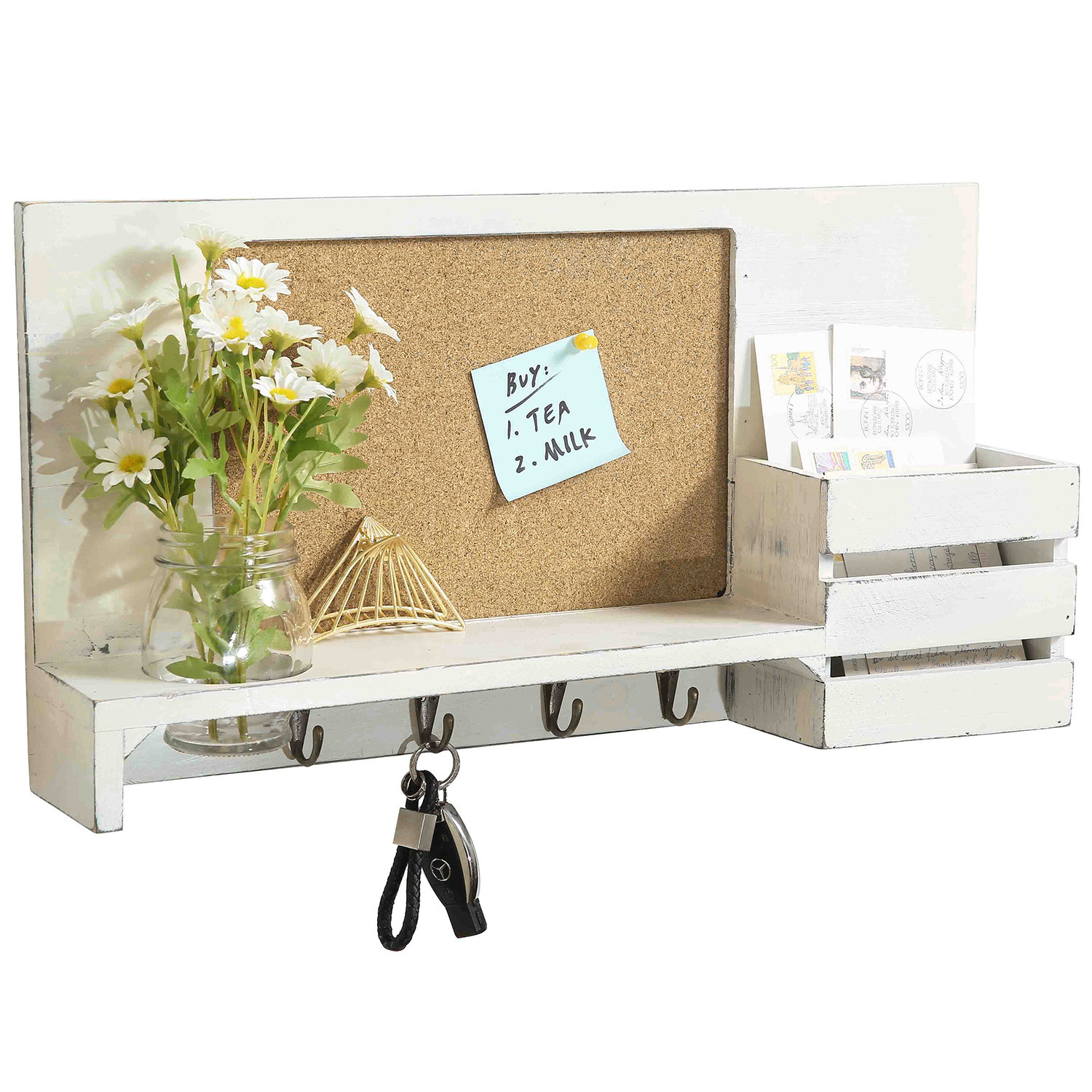 Latitude Run® Wall Organizer w/ Mail Storage / Key Hooks Wayfair