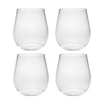 Set of 4 Wine-Oh Happy Camper Shatterproof  16-Ounce Stemless Wine Glasses 