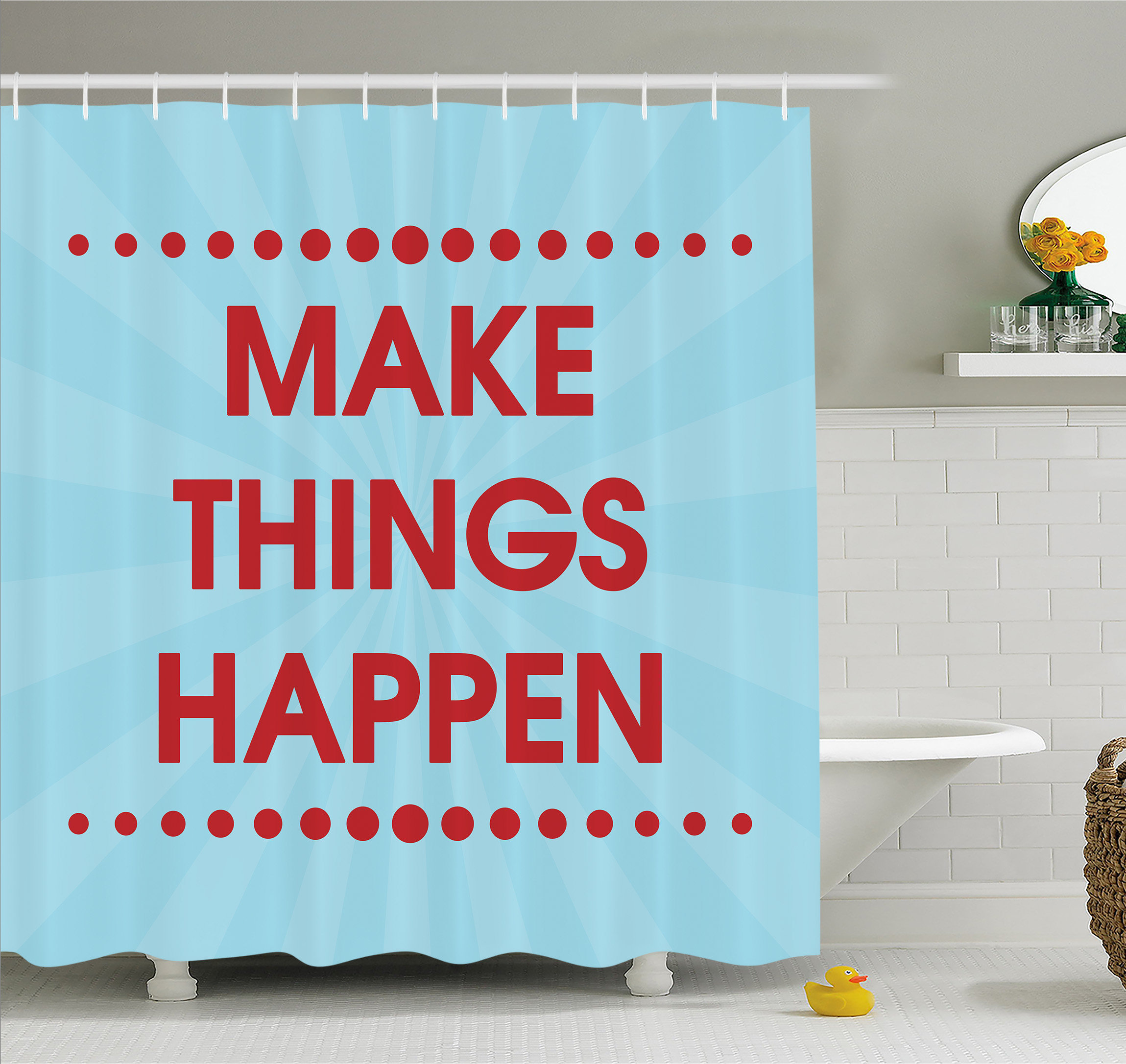 Ambesonne Motivational Phrase Inspirational Think Positive Quote Shower