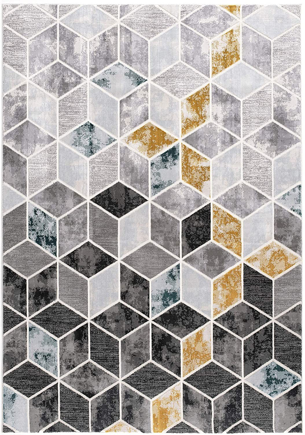 Corrigan Studio® Gray And Gold Cubic Block Rug | Wayfair