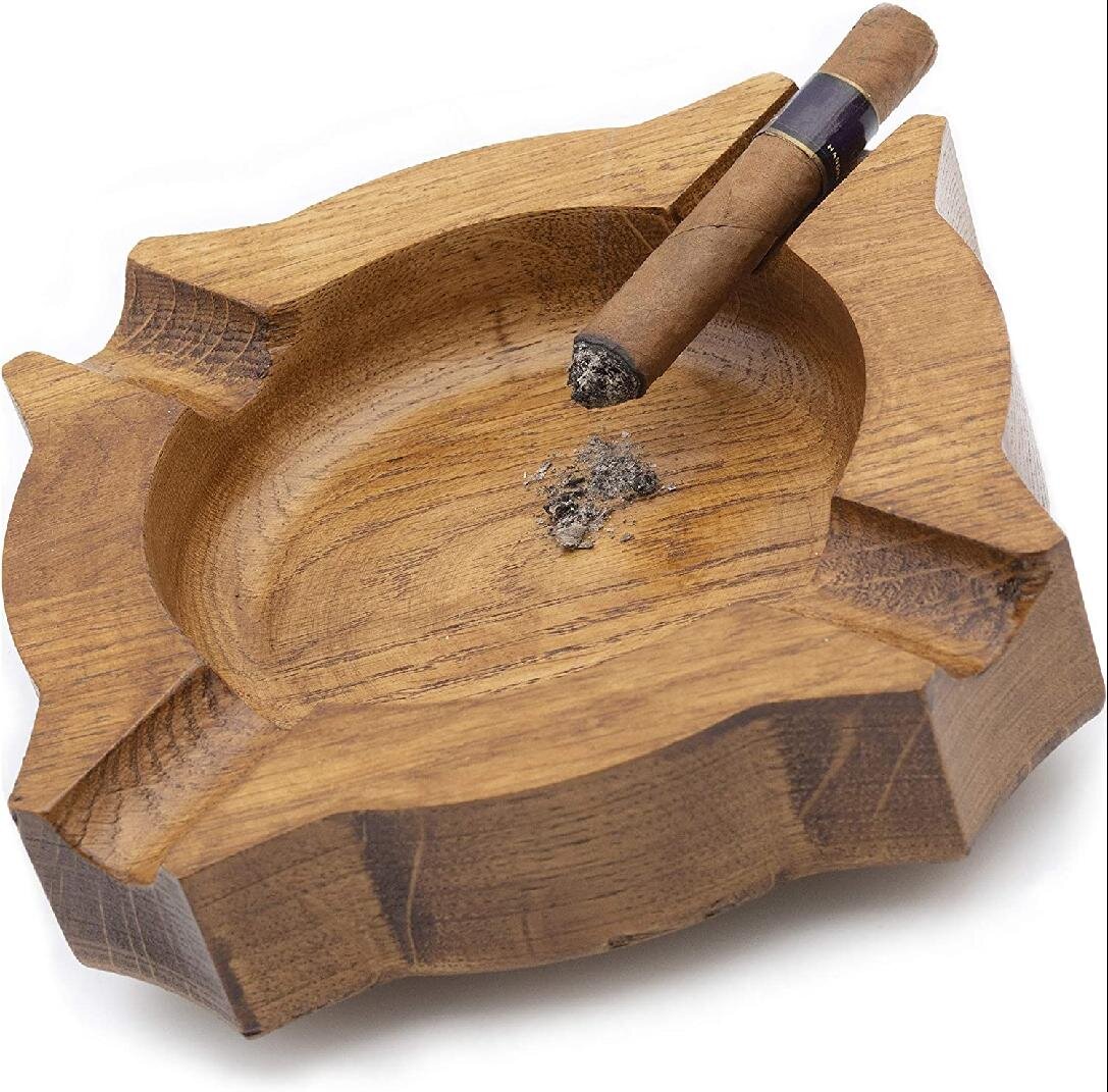 OILP Ashtrays for Cigars,5.9 Wooden Cigar Ashtray for Outdoor Indoor-Black,Square
