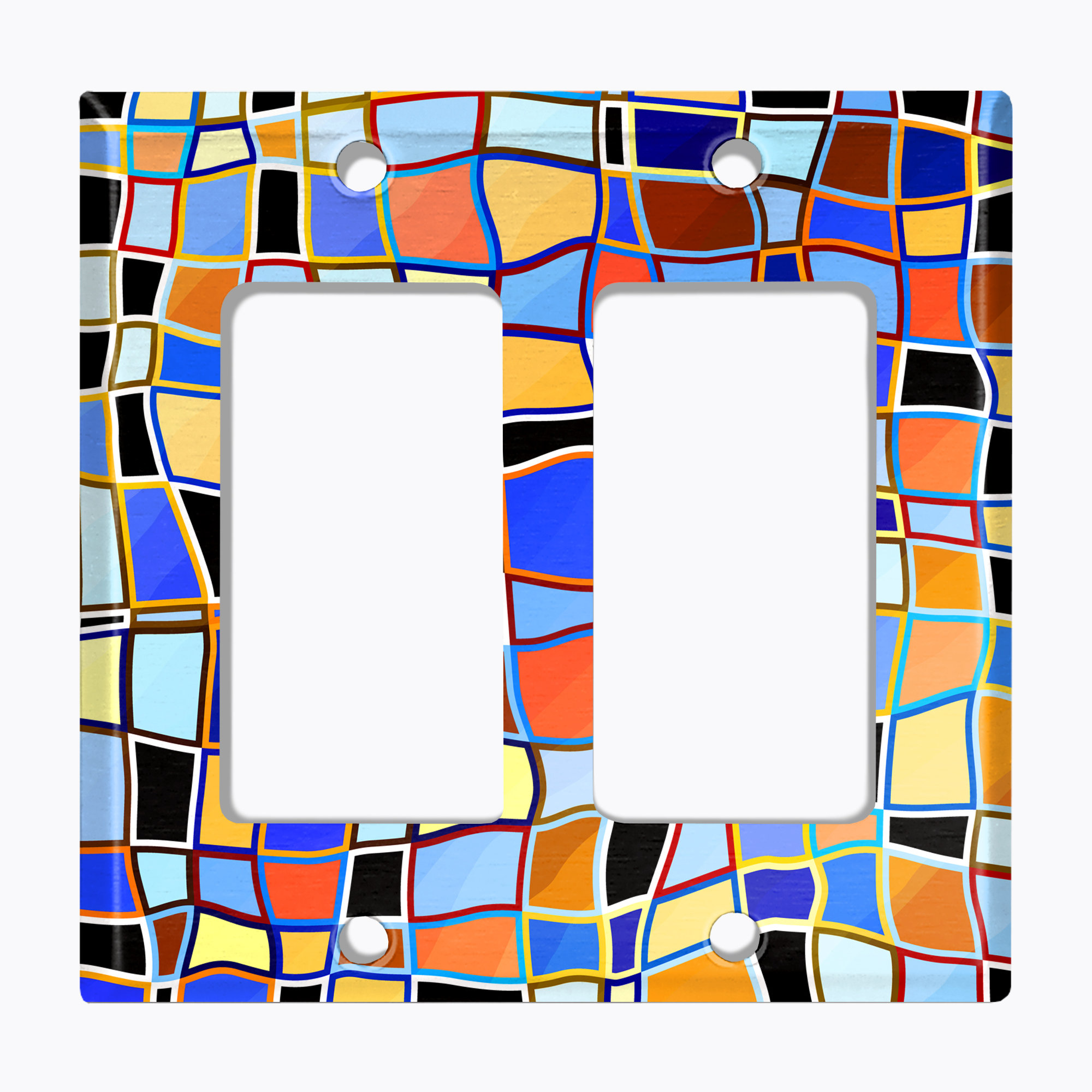 WorldAcc Colorful Stained Glass Tile Print 2Gang Rocker Wall Plate