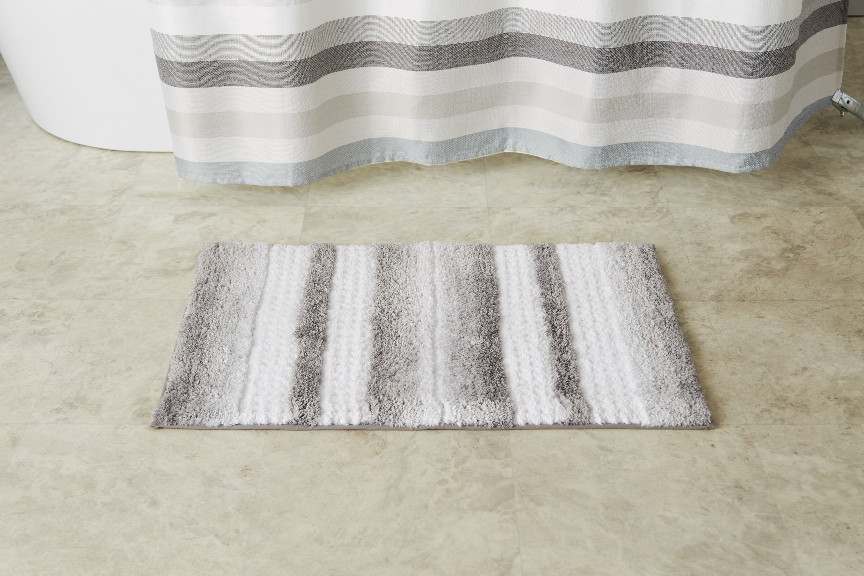 Highland Dunes Ainsley Rectangle NonSlip Striped Bath Rug & Reviews