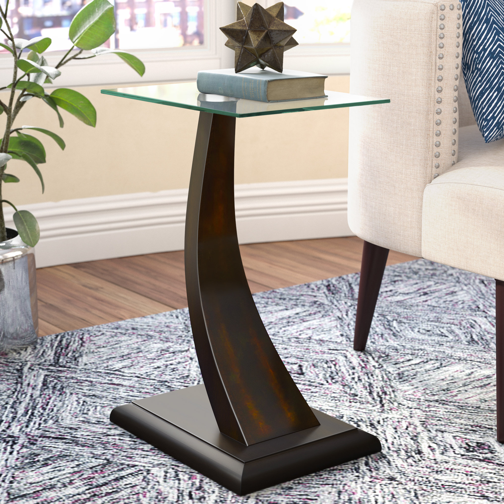 Latitude Run® Chaim 24'' Tall Glass C Table End Table & Reviews Wayfair
