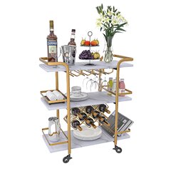 Details about   Gold Bar Cart Wine Snacks Wooden Shelf Holds Wine Glass and Bottle Storage Brown 