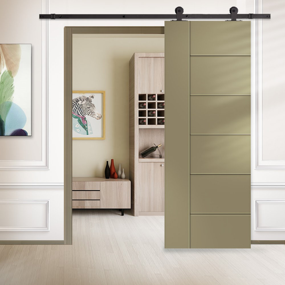 Calhome Paneled Wood and Metal Painted Metropolitan Barn Door with