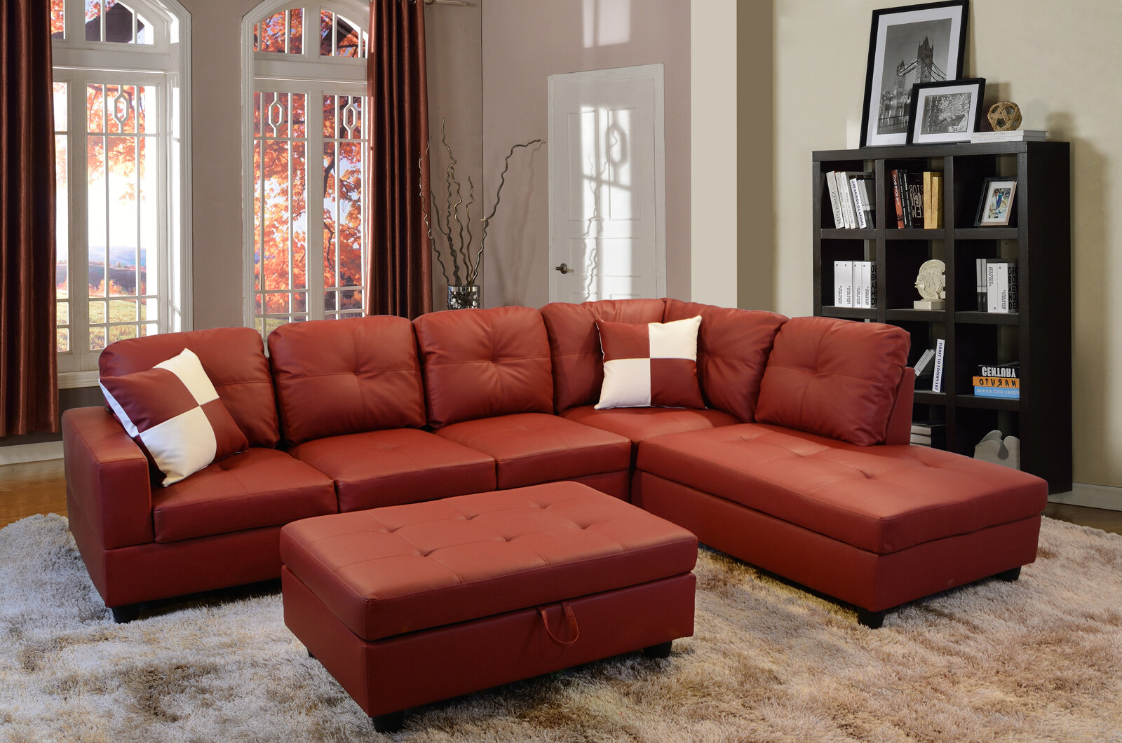 Wilhelmine 103.5″ Wide Faux Leather Sofa & Chaise with Ottoman