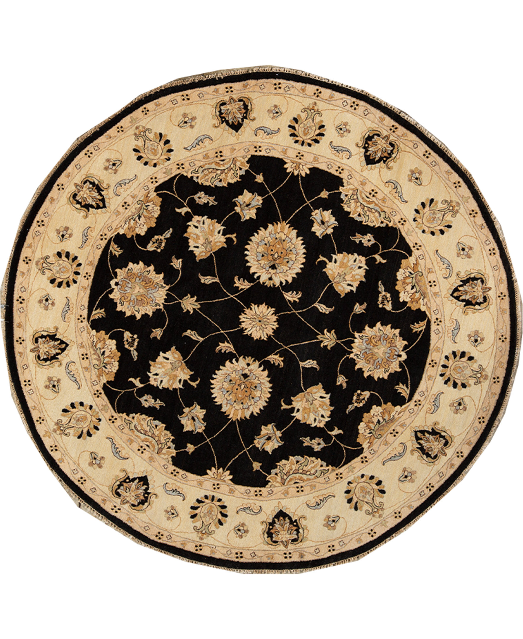 Bokara Rug Co., Inc. HandKnotted HighQuality Black and Ivory Round