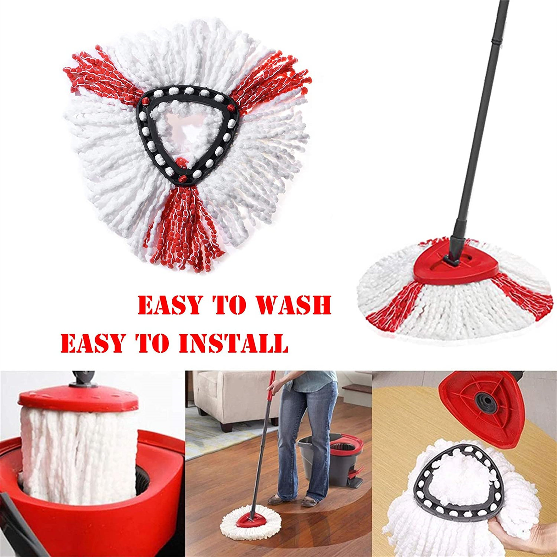 4 x Replacement Spin Mop Heads Microfiber for 360° Rotating Spin Mop Refill Mop 