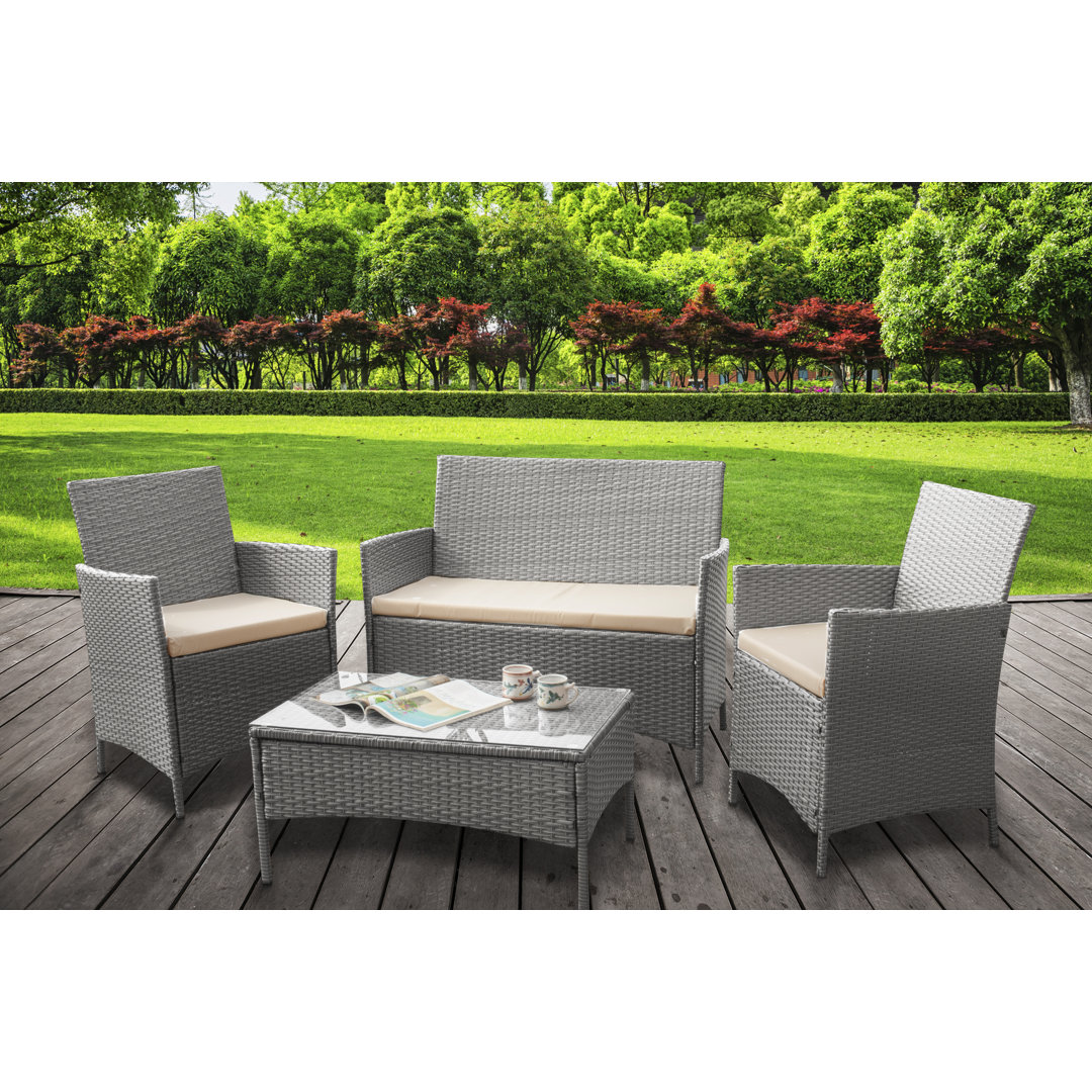 Garten Living 4-Sitzer Lounge-Set Gaubert aus Polyrattan mit Polster Farbe: Grau
