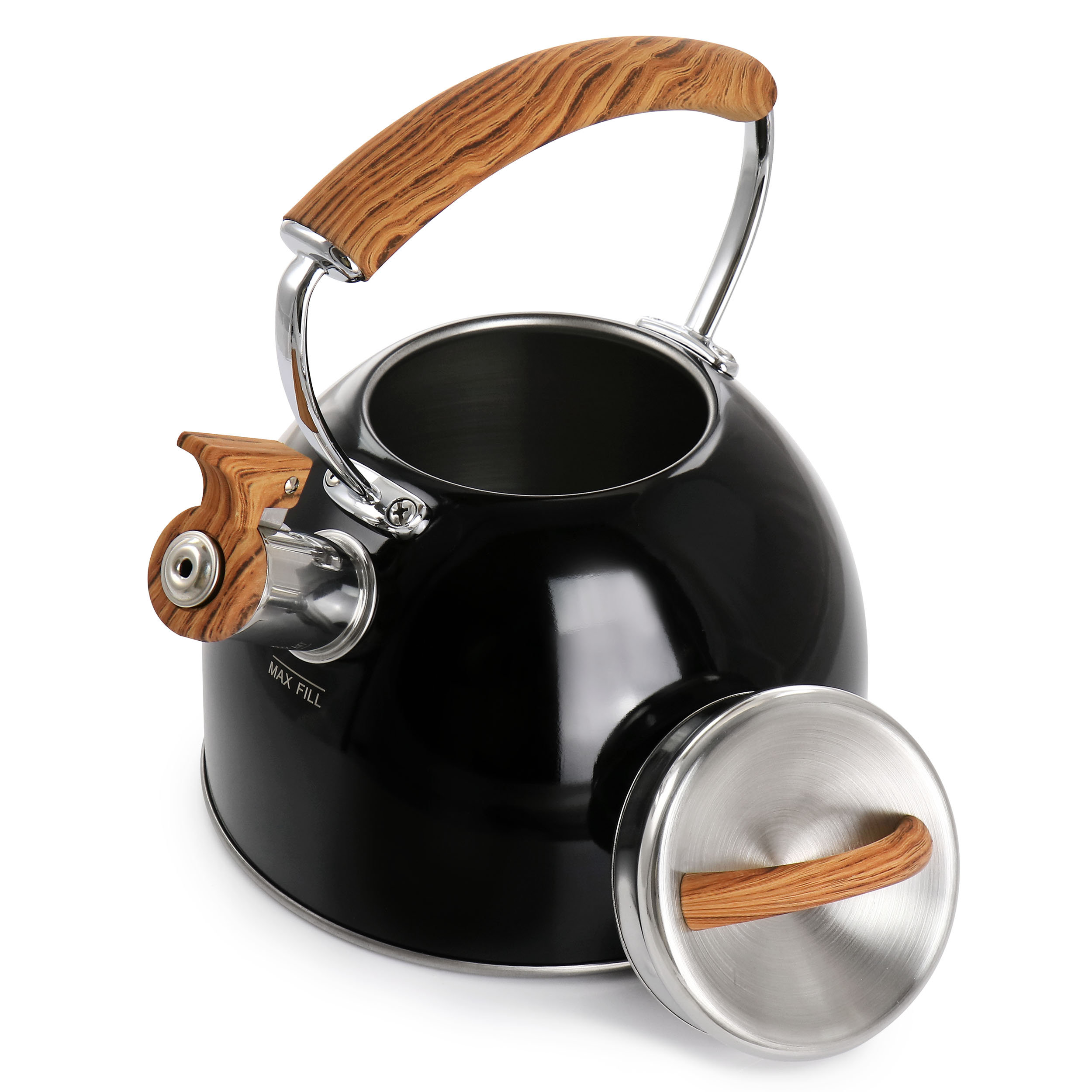 Mr. Coffee 2 Quart Stainless Steel Whistling Tea Kettle With Wood