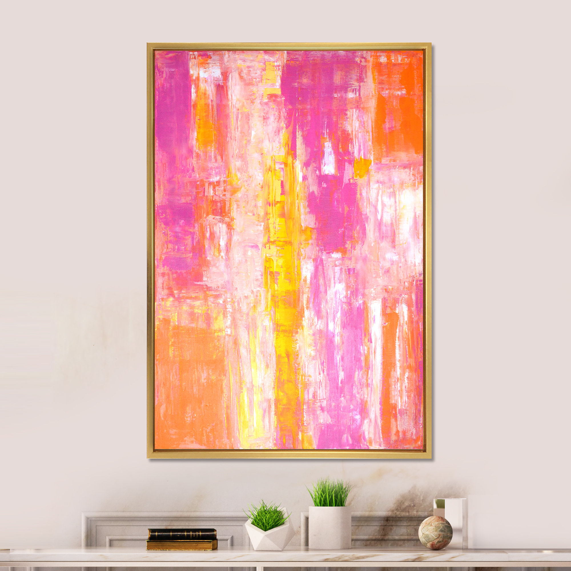 Wrought Studio Pink And Orange Abstract Art Pink And Orange Abstract Art Painting on Canvas