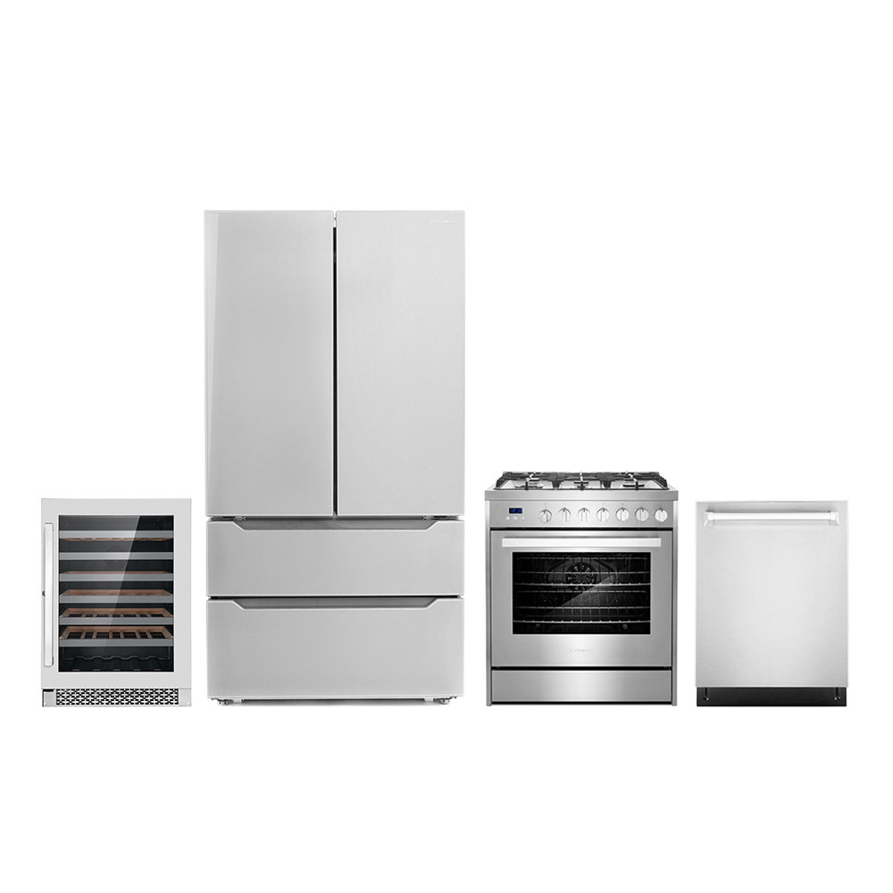 Cosmo 4 Piece Kitchen Appliance Package with French Door Refrigerator