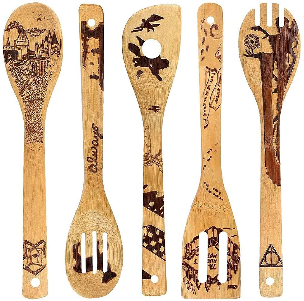 Kitchen Slotted Spoon Nightmare Before Christmas Bamboo Cooking Utensil 5 Pc Set 