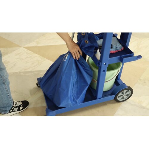 HOMCOM Commercial Janitorial Cart Cleaning Trolley w/ 3 Tier Shelves Rubbish Bag 