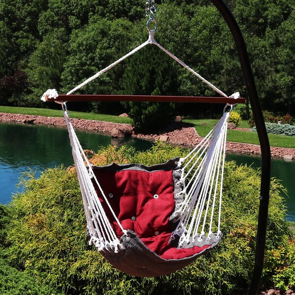 Details about   Sunnydaze Hanging Rope Hammock Chair Swing with Space-Saving Stand Beach Oasis 