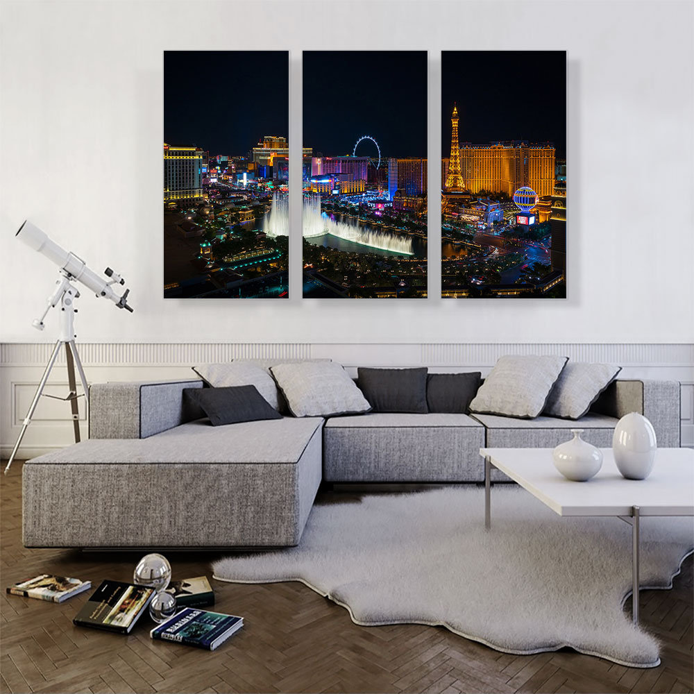 ARTCANVAS Las Vegas Strip Nevada Party City At Midnight 3 Piece