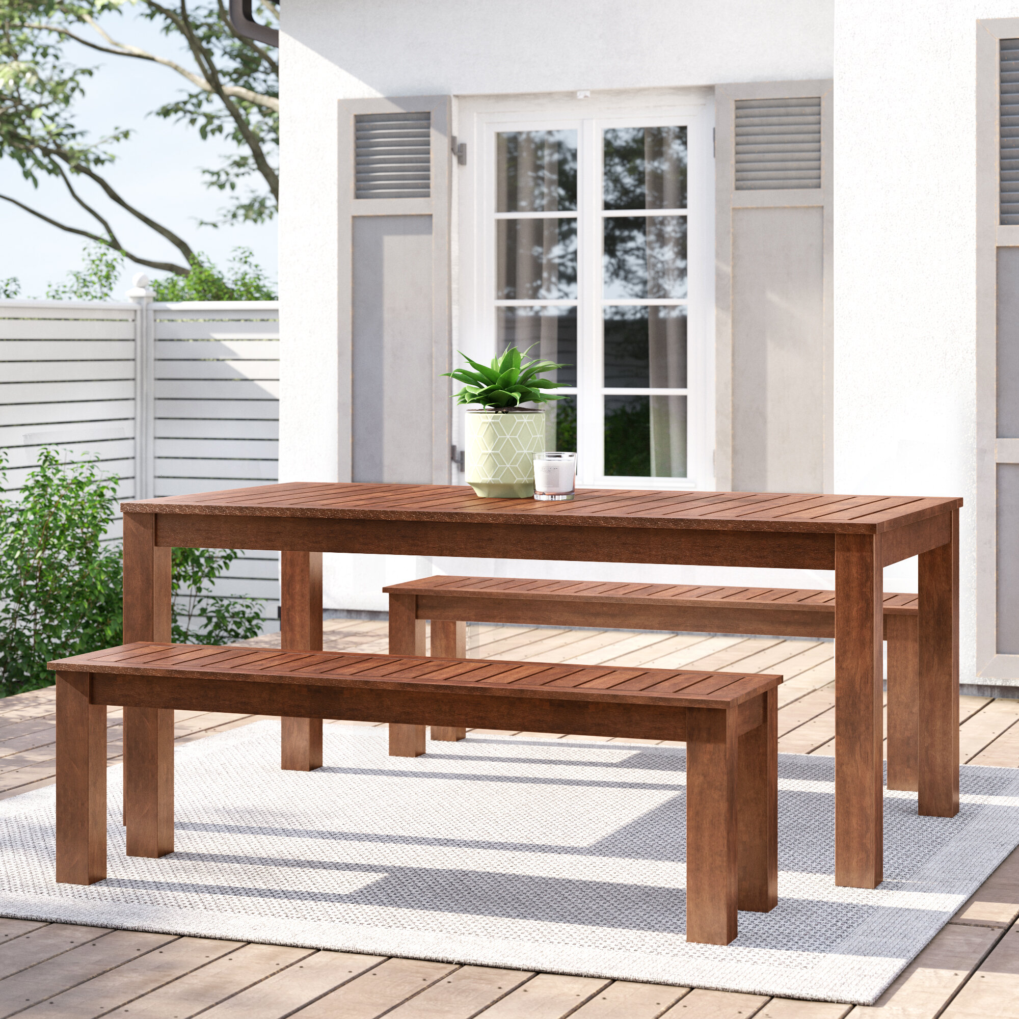 Tidyard Wooden Garden Table with Umbrella Hole Acacia Wood Outdoor Dining Table for Garden Deck,Terrace Outdoor Furniture 78.7 x 35.4 x 29.1 Inches L x W x H