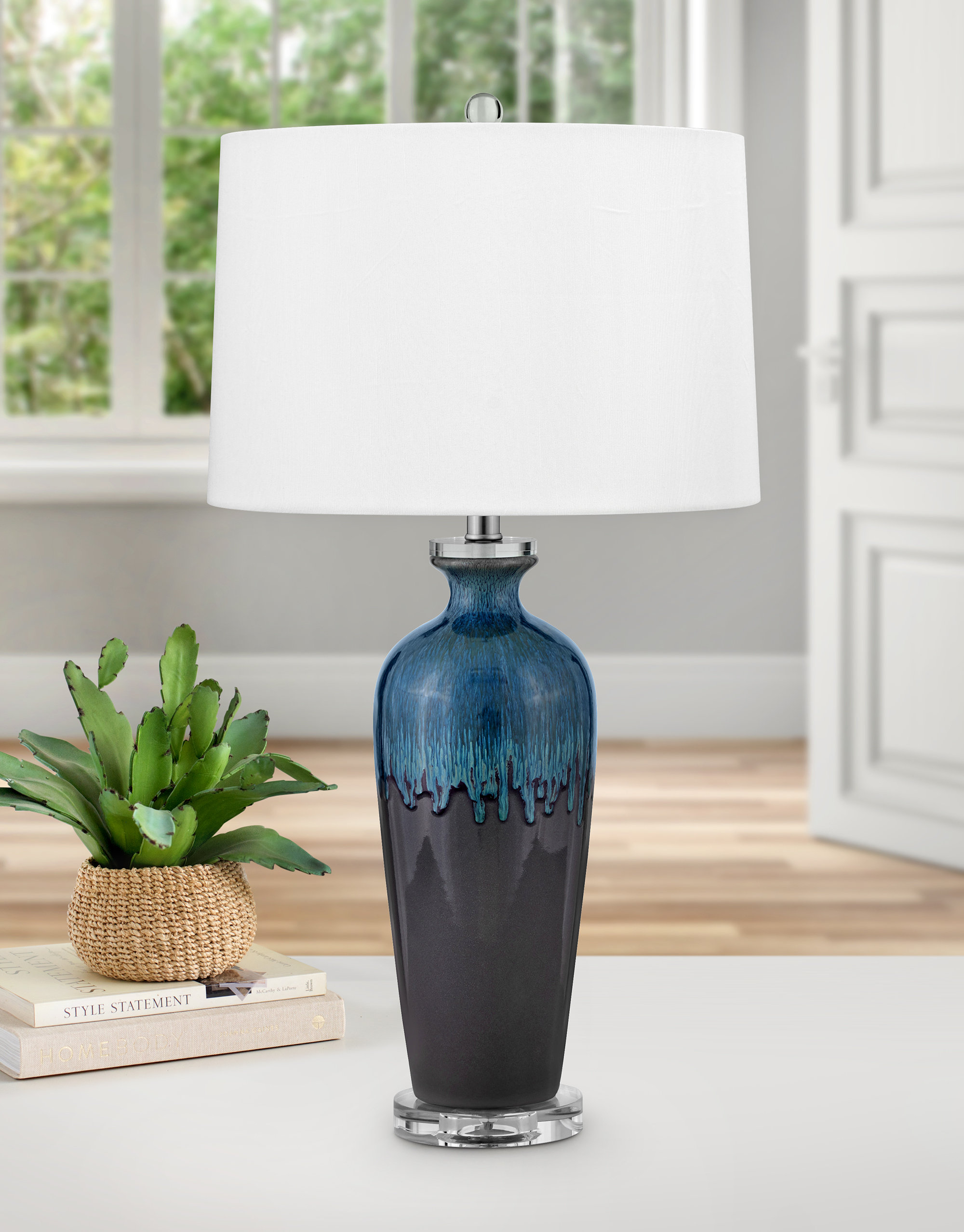 Medallion Lighting Crotone 31" Blue & Grey Table Lamp with USB Port