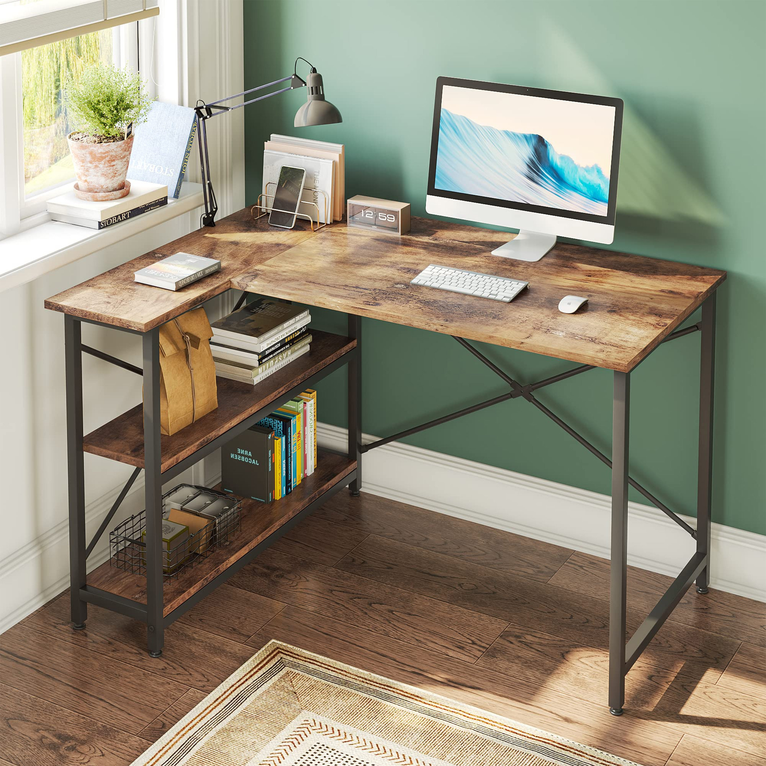 17 Stories Small L Shaped Desk With Shelves 47 Inch Reversible Corner