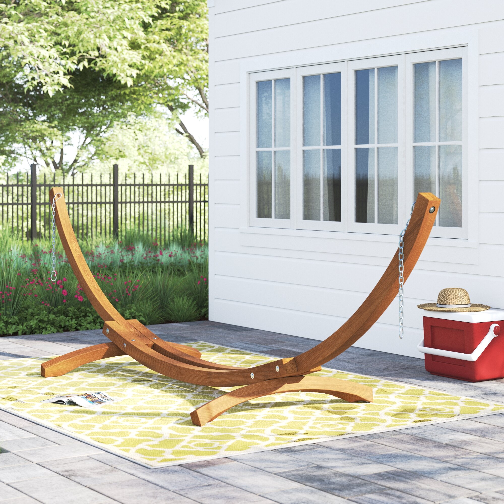 Wooden Curved Arc Hammock Solid Wood Patio Furniture Lounge Chair Stand Garden 