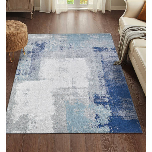 17 Stories Elrosa Performance Blue/Gray/Brown Rug | Wayfair