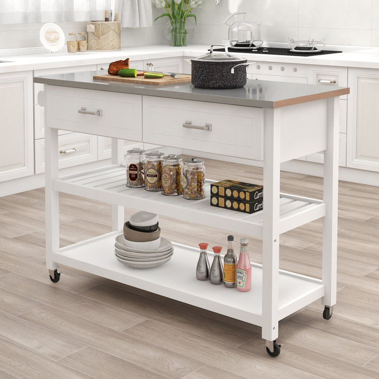 Aleaya 47.25'' Wide Rolling Kitchen Cart with Stainless Steel Top