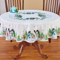 Merry Christmas Tree Rectangle Table Cloth Linen Cover 60 W x 120 L for Kitchen Dining Room Party Pfrewn Winter Snowflake Snowman Tablecloth Table Cover Home Decoration