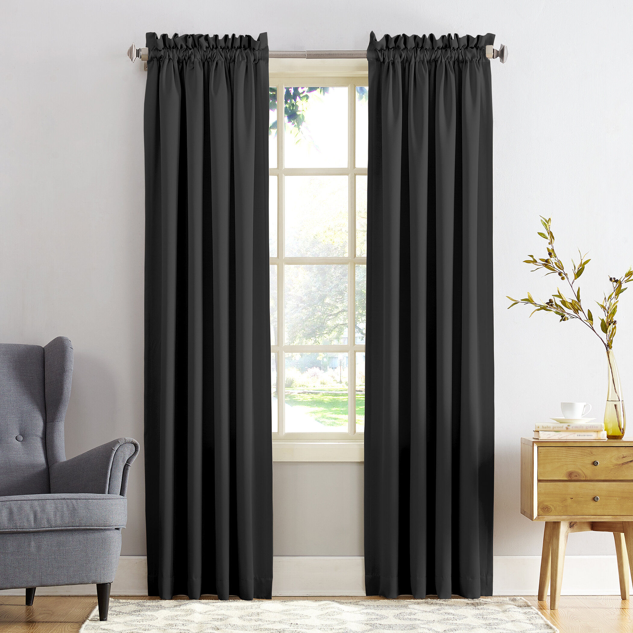 100% Blackout 2 PC Rod Pocket Faux Linen Thermal Bedroom Window Curtain Drapes 