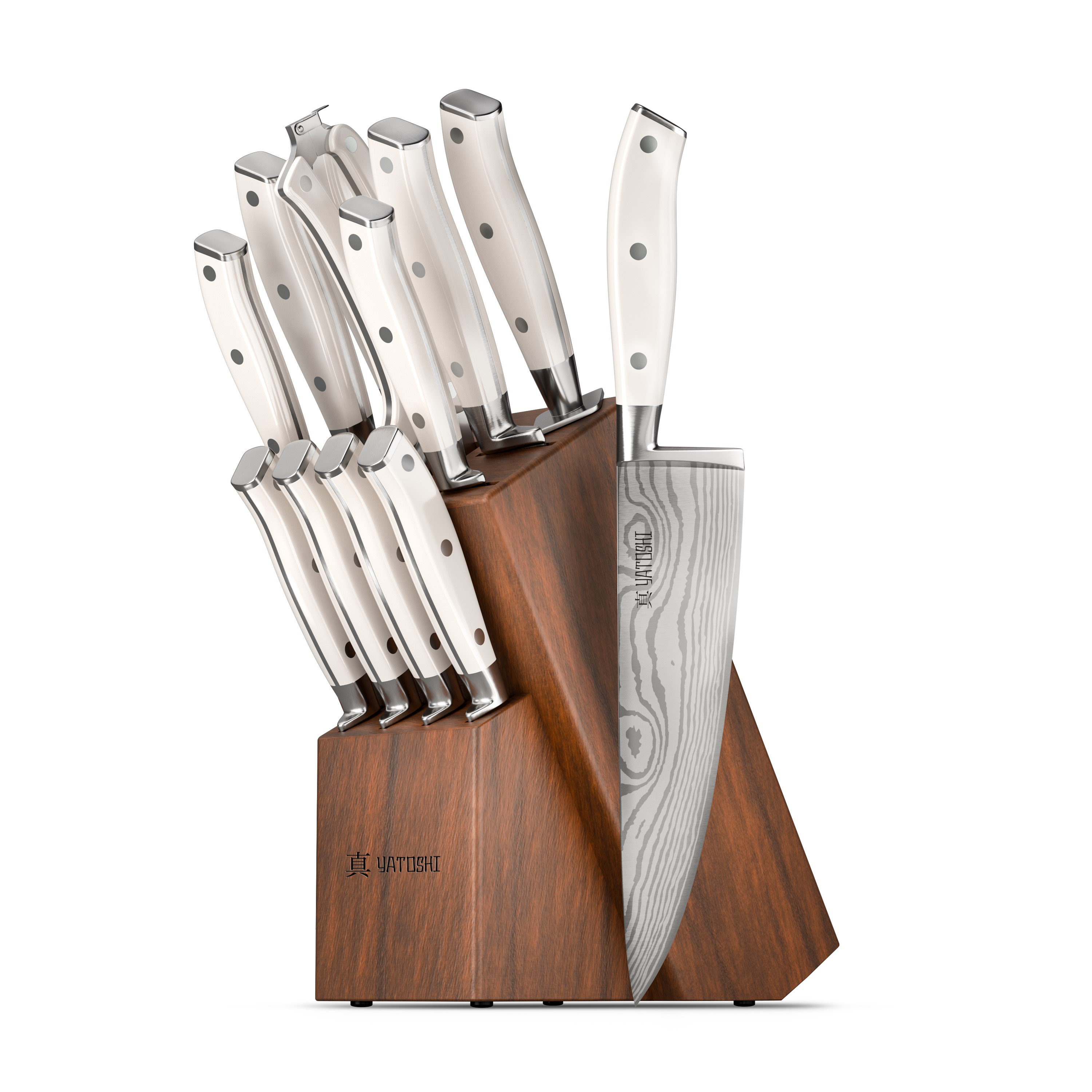 Yatoshi Knives 12 Piece High Carbon Stainless Steel Knife Block Set