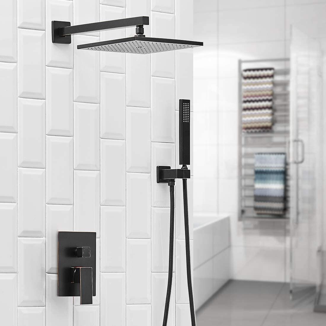 Bathfinesse 10 Inch Square Bathroom Luxury Rain Mixer Shower Combo Set Wall  Mounted Rainfall Shower Head System Oil Rubbed Bronze Shower Faucet  Rough-In Valve Body And Trim Included & Reviews | Wayfair