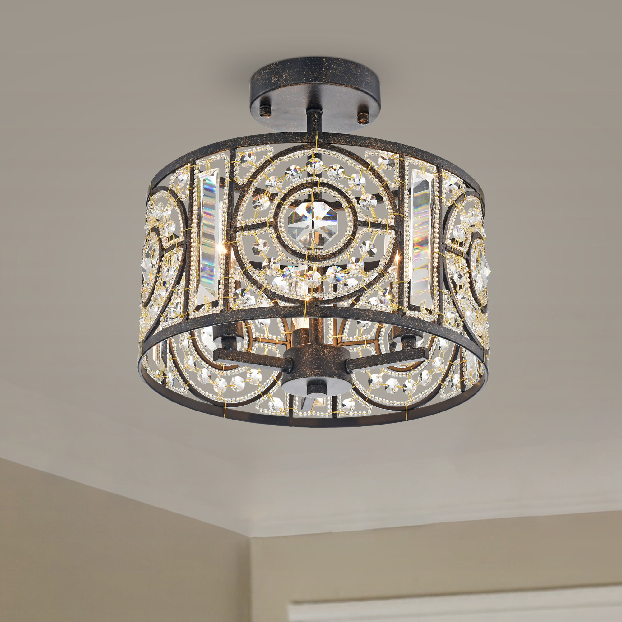 2-Light Bronze Semi-Flush Mount Ceiling Light Fixture Pendant Lamp Elegant Decor 