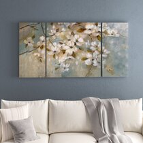Set of 3 Piece Large Brown Cream Floral Canvas Wall Art Pictures  3121 