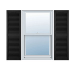 Lifetime Vinyl Open Louver Shutters (Pair) - 12"W X 25"H, Cathedral Top, Wedgewood Blue, With Hardware