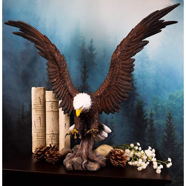Soaring Bald Eagle Statue Bird Display Sculpture Mantel Figure Faux Carved Wood 
