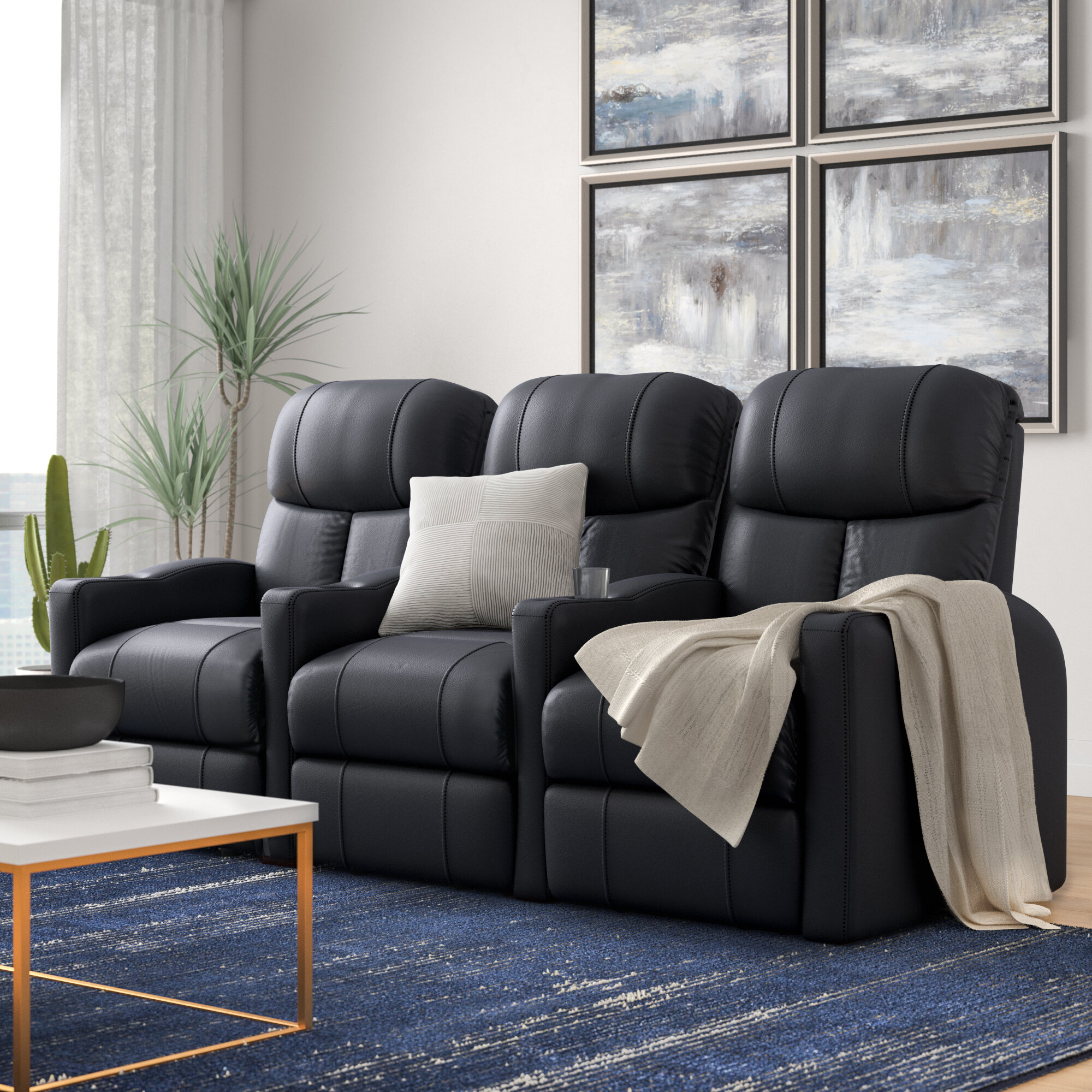 Latitude Run® 93'' Wide Home Theater Sofa with Cup Holder & Reviews |  Wayfair